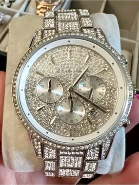 Michael Kors Silver Crystal Pavé Chronograph Watch